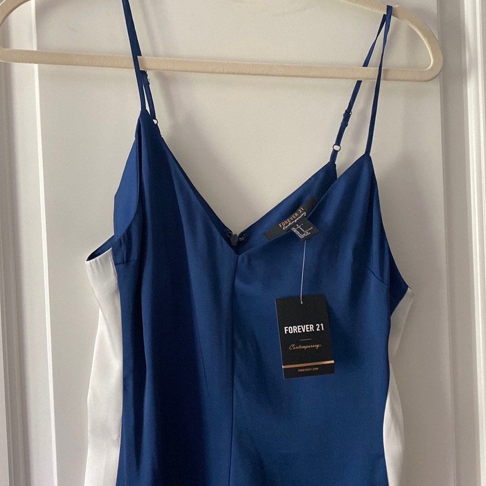 Forever 21 “contemporary” satin effect jumpsuit port blue collection small NWT